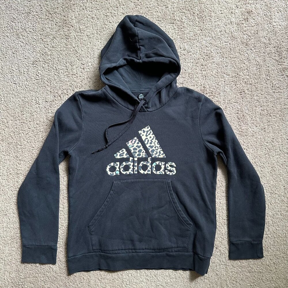 Adidas Sweatshirt Girls Large Pullover Hoodie Black Long Sleeve Pockets
